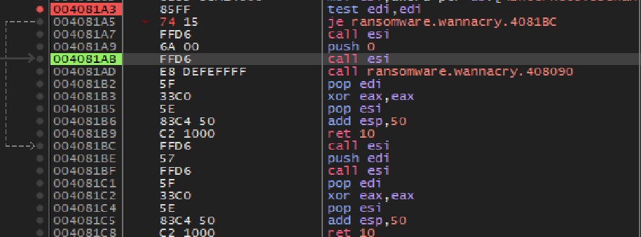 Modified conditional branch in the debugger
